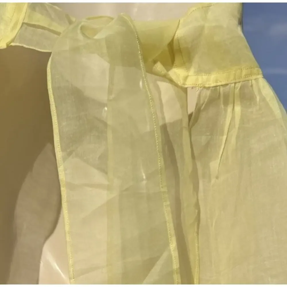 Vintage Floral Half Apron Pockets Sheer Yellow Lace Cottagecore Retro OS Patched